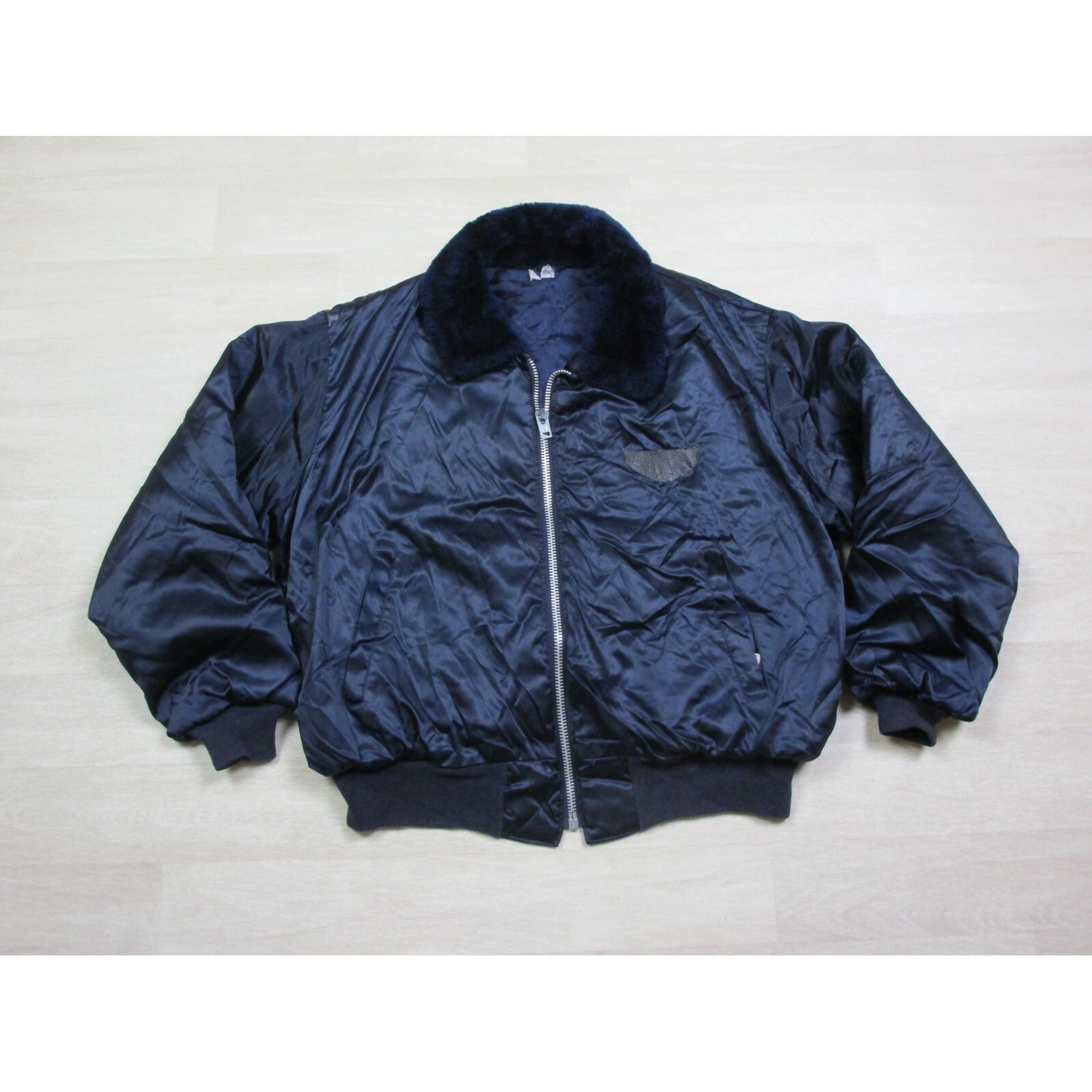 Vintage 1950's Blue Satin Bomber Flight Jacket Size (L) Emar Zipper Quilted